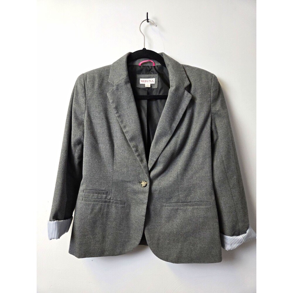 Merona Women's Gray One-Button Lined Blazer Jacket Size 2 Notch Lapel Solid